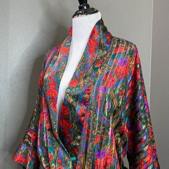 Victorias Secret Vintage Gold Label Satin Semi Sheer Robe Floral - Picture 2 of 10